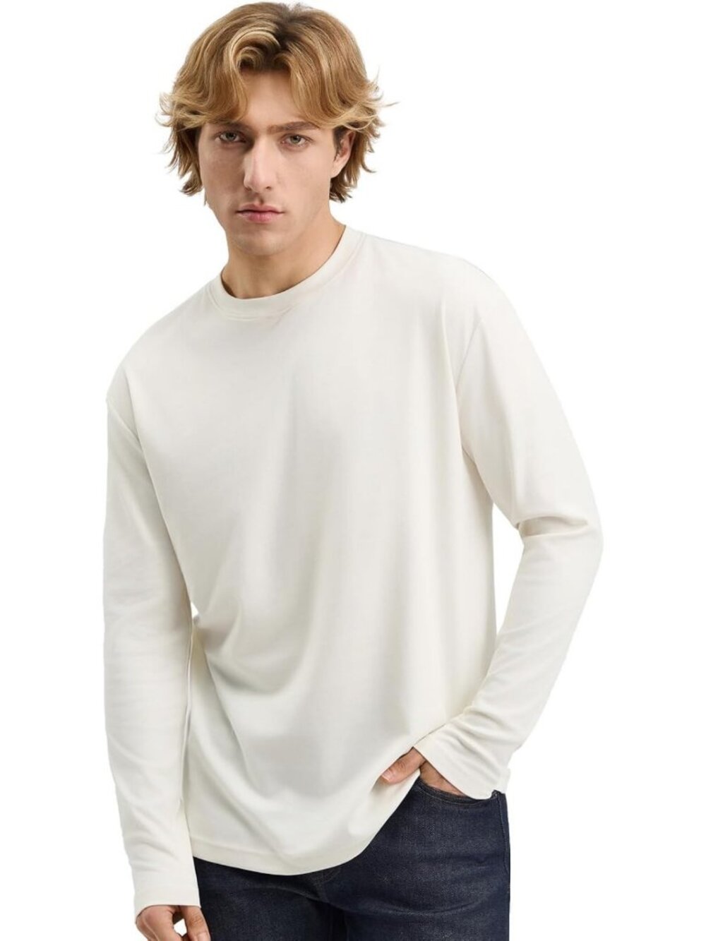 Soft Midweight 100% Cotton Long Sleeve Tee - Casual Essential for Every Wardrobe